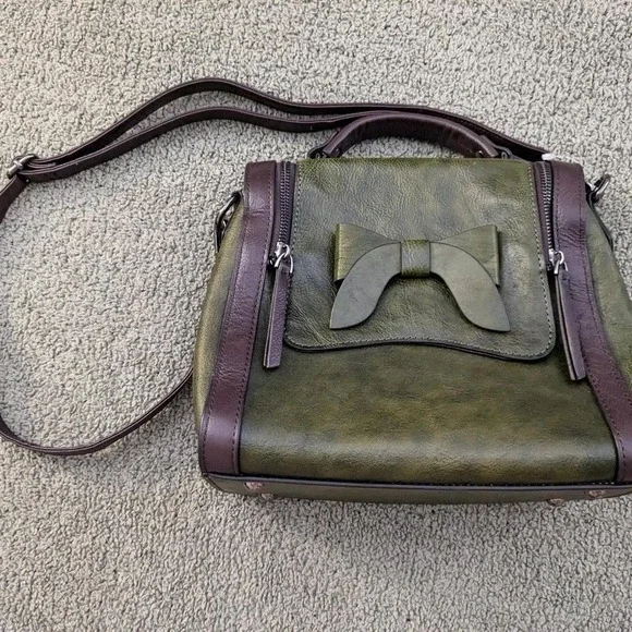 Retro Real Leather Shoulder Bag with Bow Detail - Picture 3 of 8